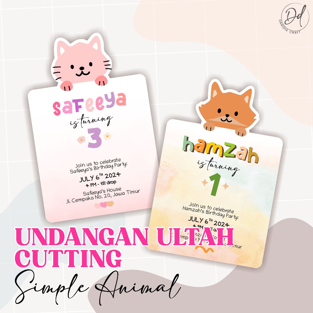 UNDANGAN ULANG TAHUN / AQIQAH CUSTOM - SIMPLE ANIMAL