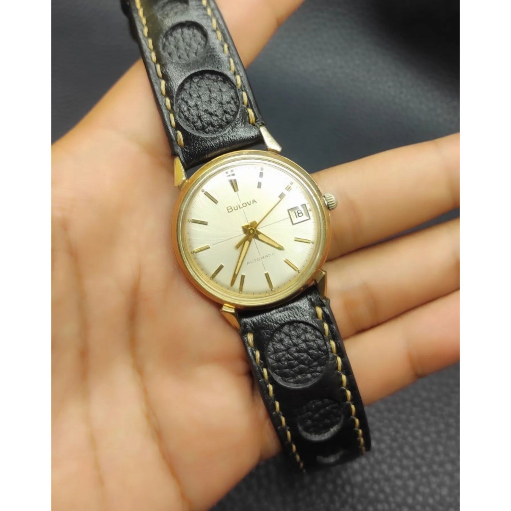 jam tangan bulova automatic swiss gold tone