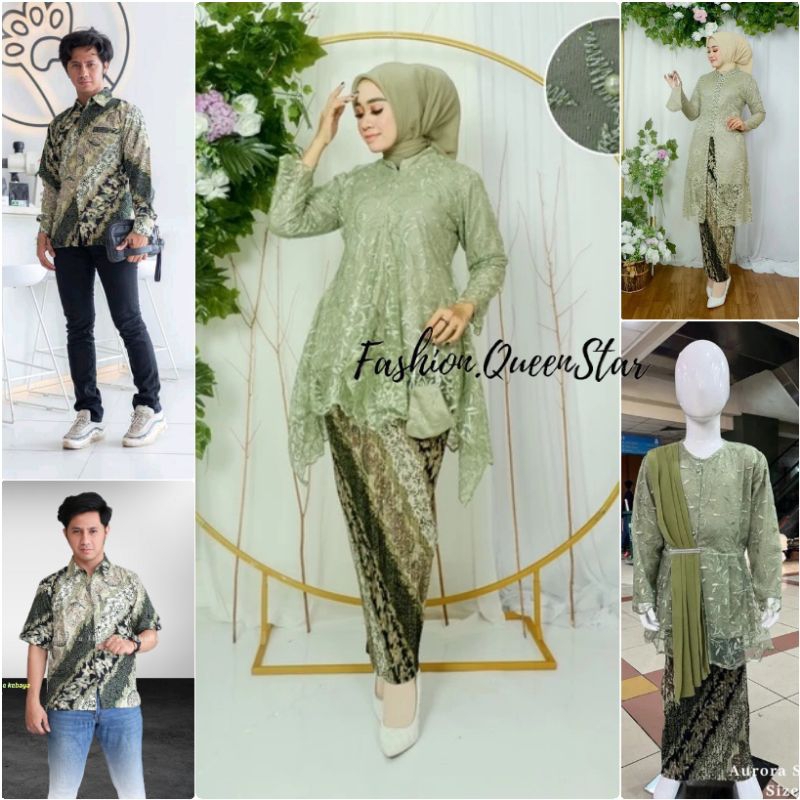 Couple Kebaya Tulle Sage Green / Set Kebaya Couple / Couple Kemeja Cm Sage