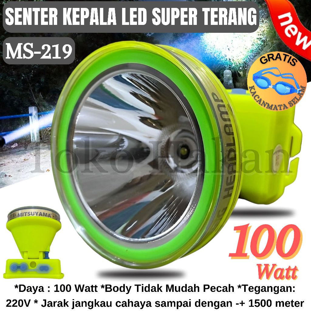 Senter Kepala Led Mitsuyama Ms-219 Senter Kepala Led Super Terang BONUS KACAMATA SELAM | Senter Kepa