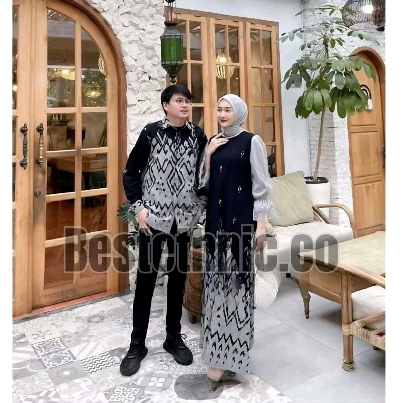 Baju Couple Batik Tenun Pasangan Pesta Kondangan Kekinian - Baju Tenun Couple Etnik Troso Jepara - S