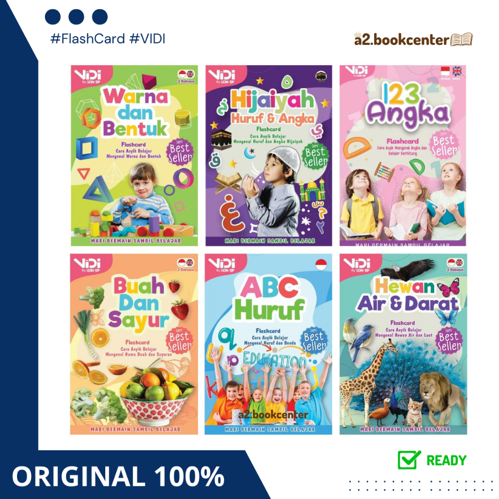Vidi Flash Card Vidi Untuk Balita Hijaiyah, ABC, Angka, Buah Sayur, Hewan, Warna Bentuk
