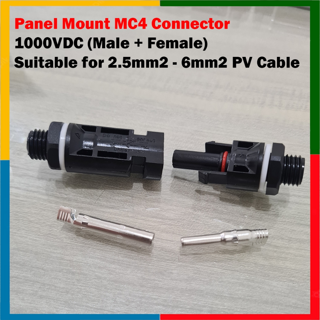 Panel Mount MC4 Connector 1000VDC (Male + Female) Suitable for 2.5mm2 - 6mm2 PV Cable Konektor MC4 P