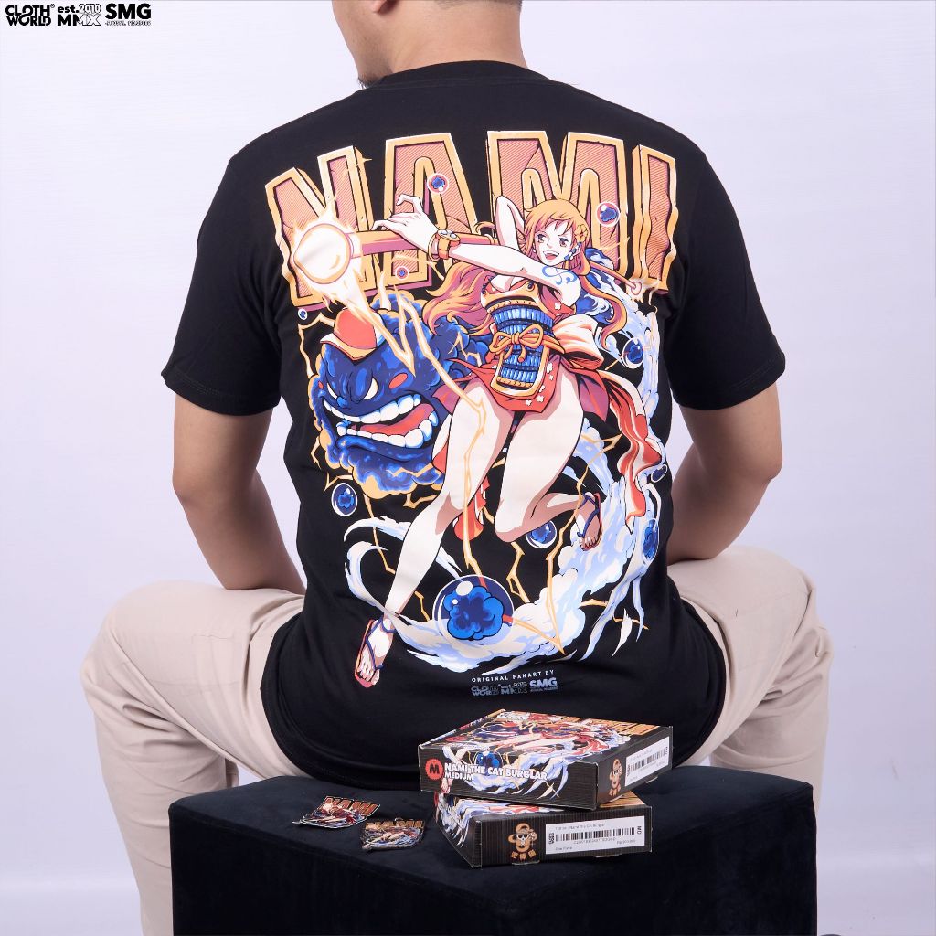 CLOWOR Nami The Cat Burglar and Zeus The Thunder Cloud Strawhat Anime One Piece Kaos Clowor T-Shirt 