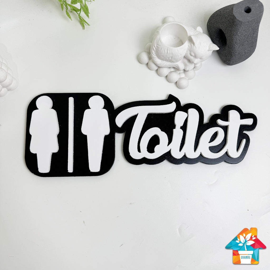 RUNABEE HIASAN DINDING PAJANGAN KAYU UKIR TOILET PAPAN TANDA ARAH TULISAN TIMBUL SIGN DINDING PINTU