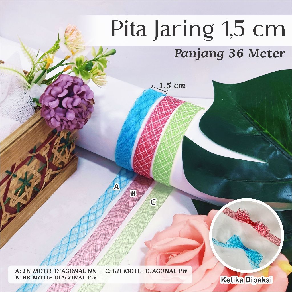 

1 ROLL Pita Jaring Pita Kado Pita Aksesoris Souvenir Pita Gliter Pita Hampers Pita Motif 1,5 cm