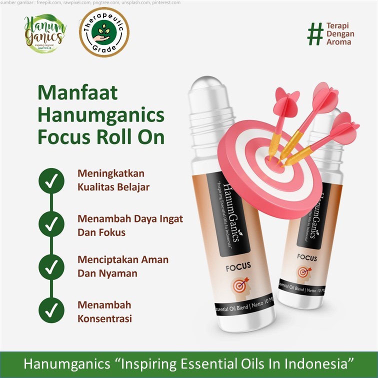 HANUMGANICS - Essential oil roll on Focus Aromaterapi meningkatkan konsentrasi belajar dan berfikir,