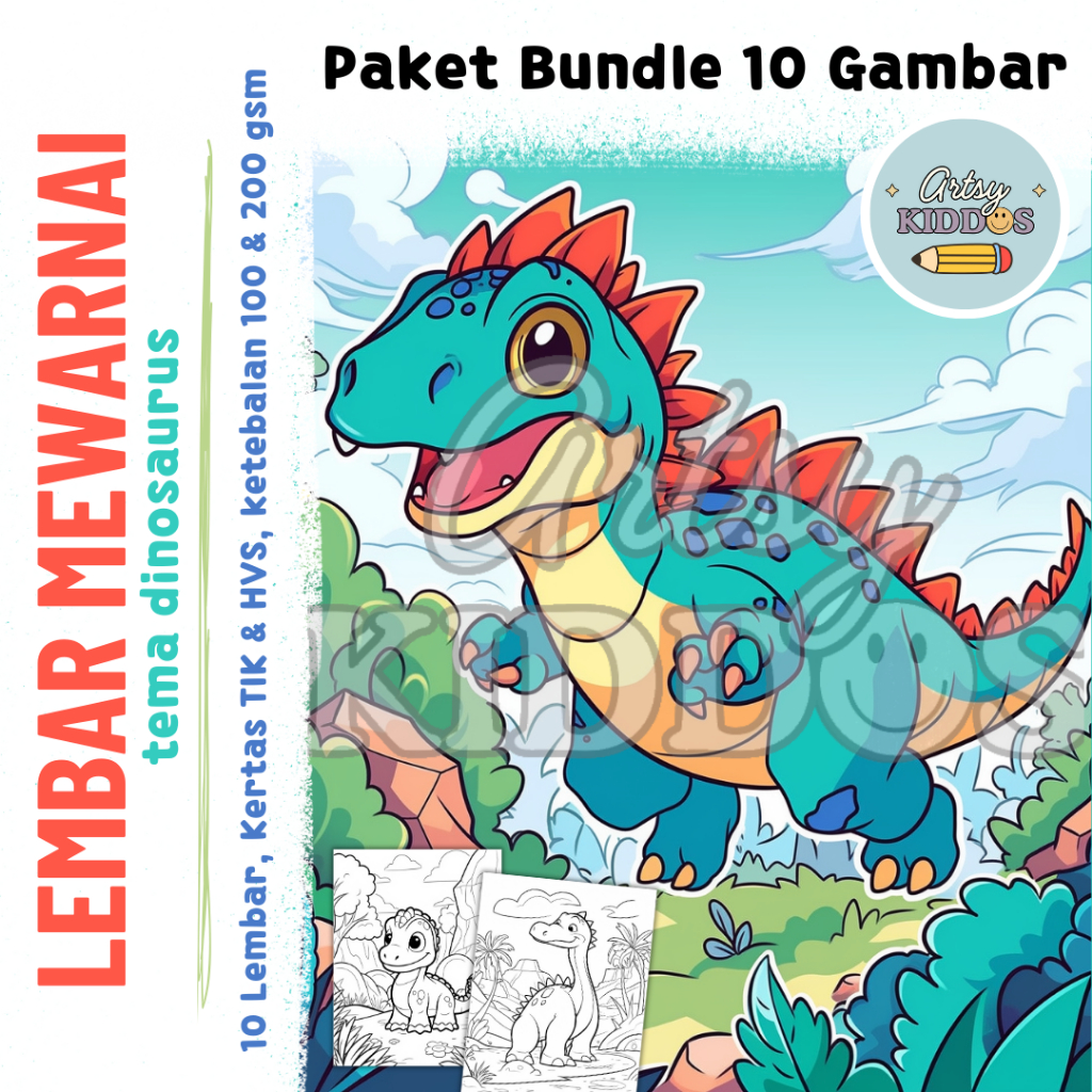 

10 Kertas Mewarnai / Coloring / Kertas Gambar / Tema Dinosaurus / Anak TK/ PAUD/ Preschool / Activity Book / Anak Kreatif
