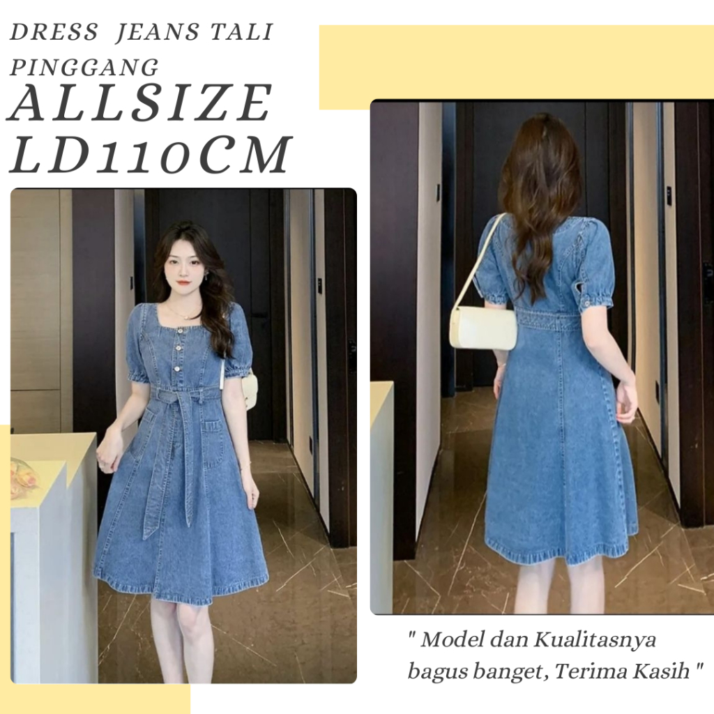DJ DRESS JEANS WANITA LENGAN PENDEK ADA TALI PINGGANG