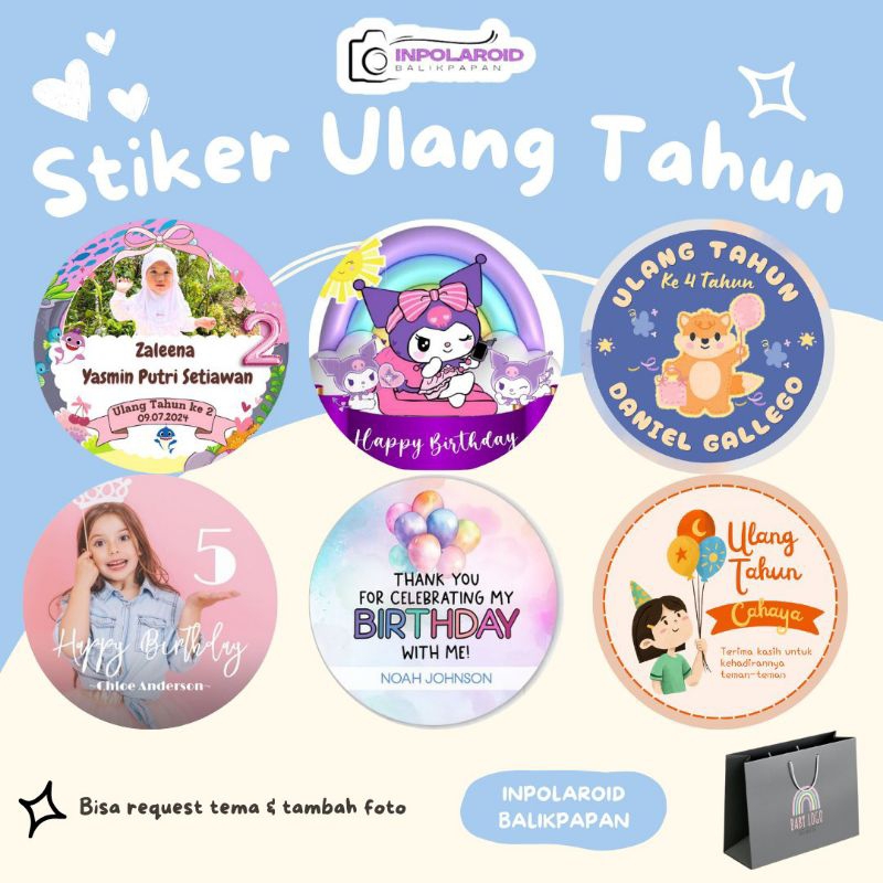 Stiker Label Ulang Tahun Anak/Custom Tema/Sticker Birthday