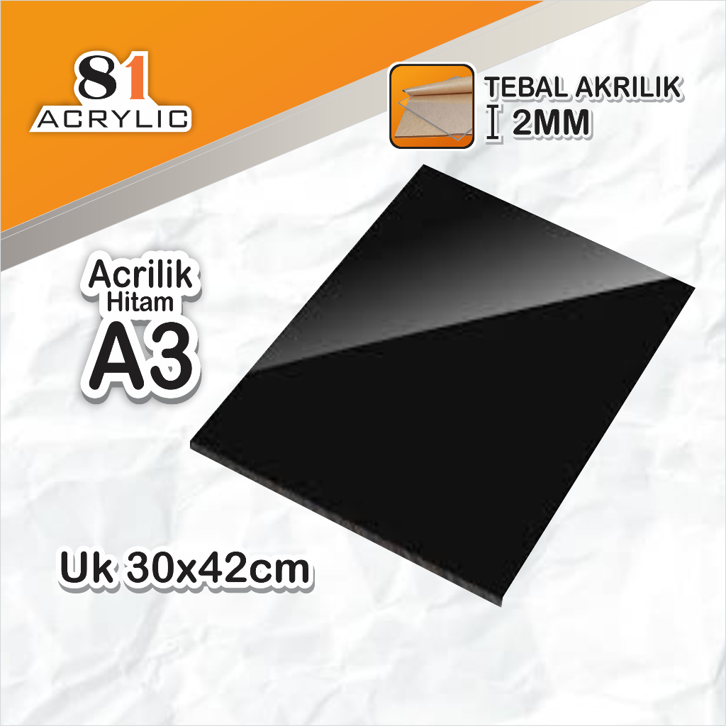 Akrilik lembaran hitam 2mm | Akrilik Hitam Uk. A3 | Akrilik Hitam 2mm