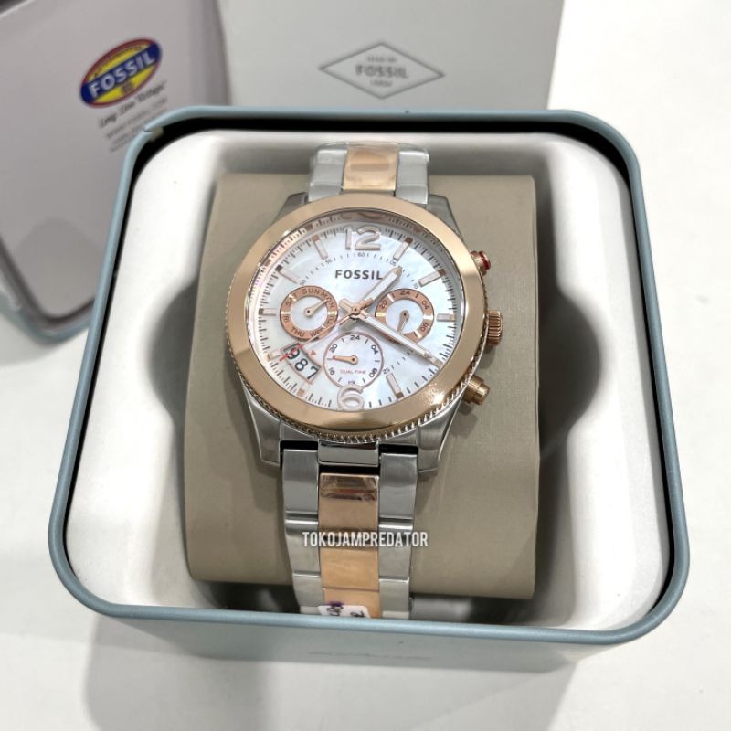 JAM TANGAN WANITA FOSSIL ES4135 SILVER ROSEGOLD ORIGINAL
