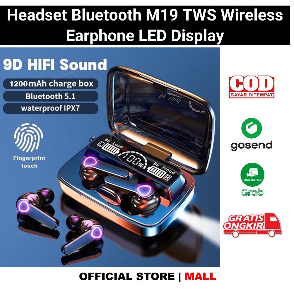 Headset Bluetooth M19 TWS Wireless Earphone LED Display KODE I5T9