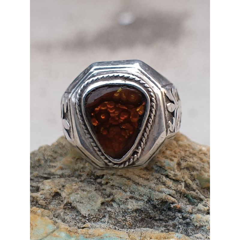 opal mexico fire agate ring perak handmade