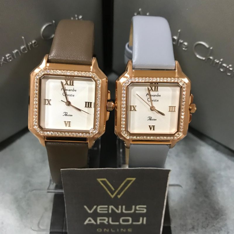 Jam Alexandre Christie AC 2B32 LH LRG Wanita Rosegold Kulit Coklat Abu Segi