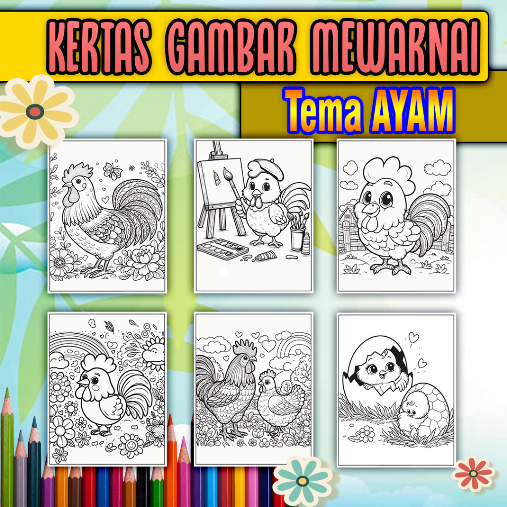 

Kertas Mewarnai Anak paud, sd, smp, sma maupun dewasa tebal ukuran A4 tema AYAM