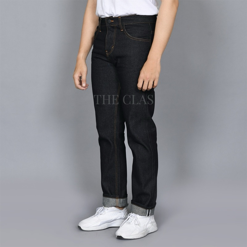 COD RAW DENIM - CELANA JEANS DENIM SELVEDGE ACCENT - SHELLSTICK ZIGZAG BLACK INDIGO 15OZ - RAW DENIM