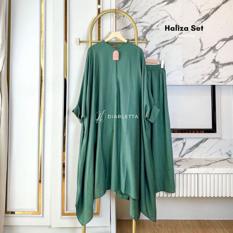 Haliza Set Rok Abaya Malayu Jumbo Set Melayu Viral Polo Linen Warna Pistachio BY DIARLETTA