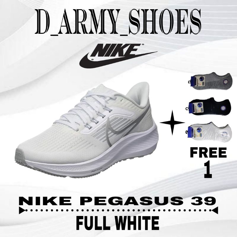 Sepatu Olahraga Running Pria Nike Air Zoom Pegasus 39 Full White Free Kaos Kaki