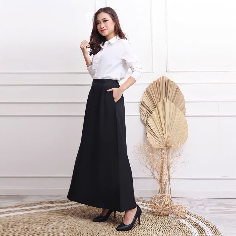 Rok Hitam Panjang A Line Premium Quality Maxi Mini Melar Rok Kerja Rok Sekolah
