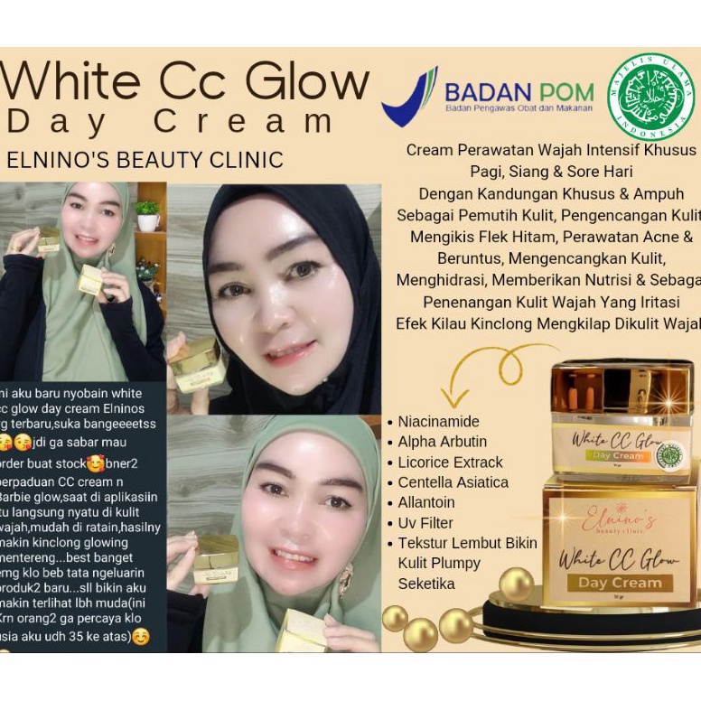 KODE V25V ELNINOS  WHITE CC GLOW DAY CREAM CREAM PAGI PENGKILAP KULIT PUTIH KINCLONG