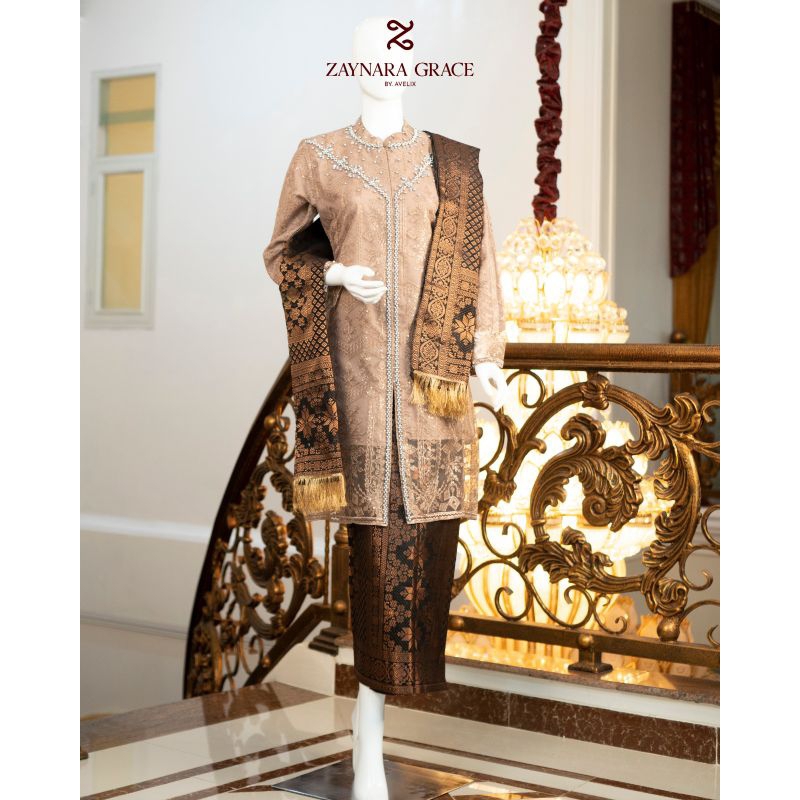 Stelan Kebaya Pesta Mewah Gratis Hijab Plus (Songket dan Selendang) Bahan Tulle Spangle Full Payet/K