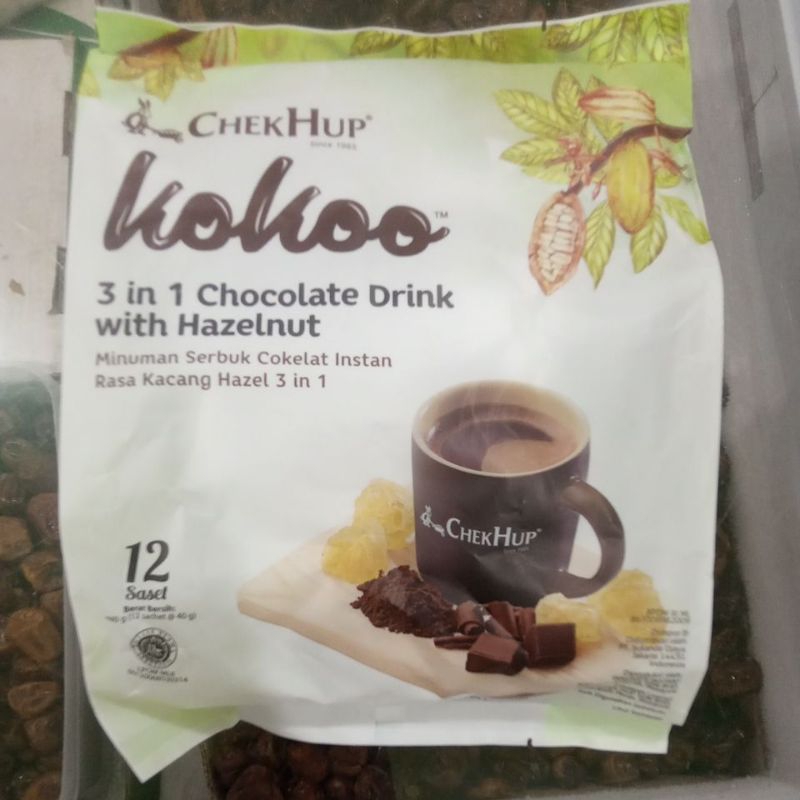 

CHEK Hup kokoo 3 in 1 chocolate drink with Hazelnut berat bersih 480gr12sachet@40gr