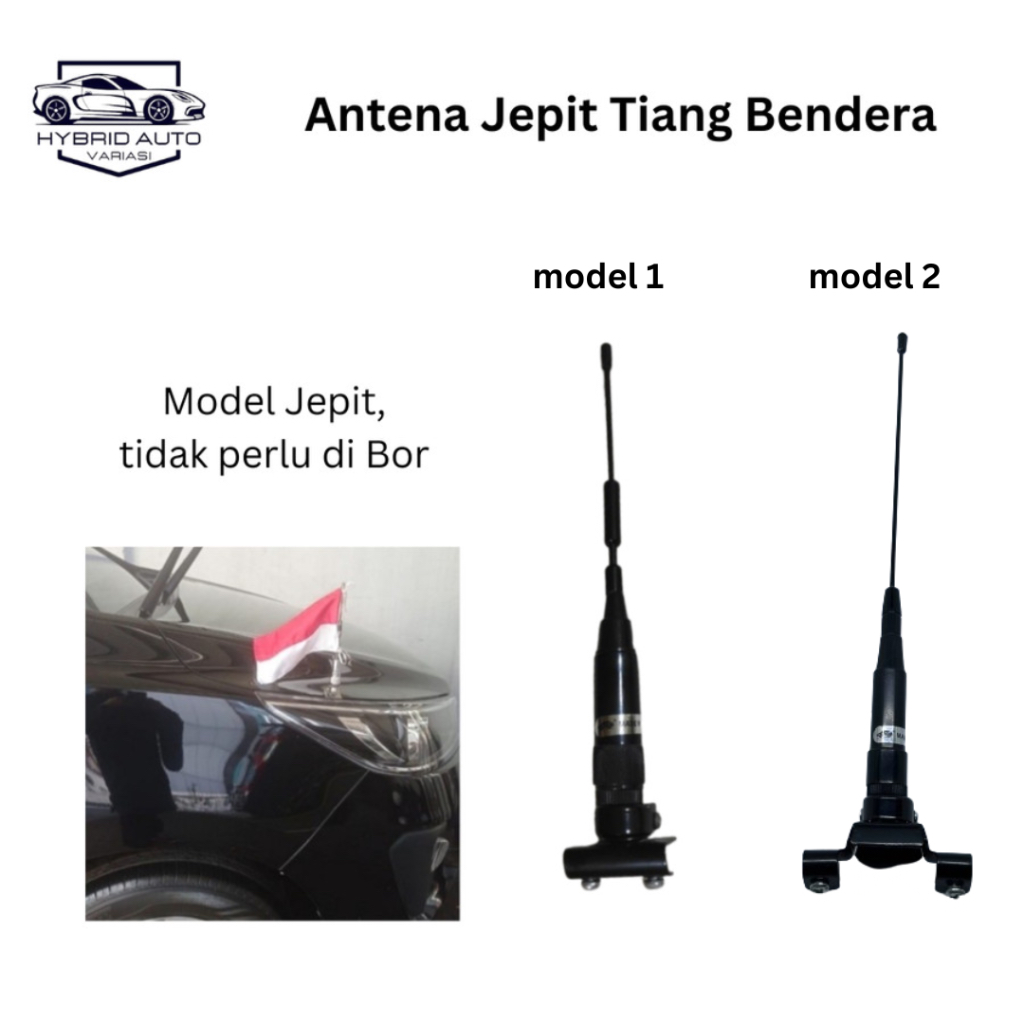 Antena Tiang Bendera Universal Mobil//Merah Putih Mobil Motor Universal Jepit Depan Belakang Besi