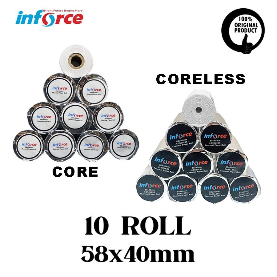 

KERTAS THERMAL 58X40 MM INFORCE PAPER ROLL 10 STRUK NOTA TERMAL 58 40