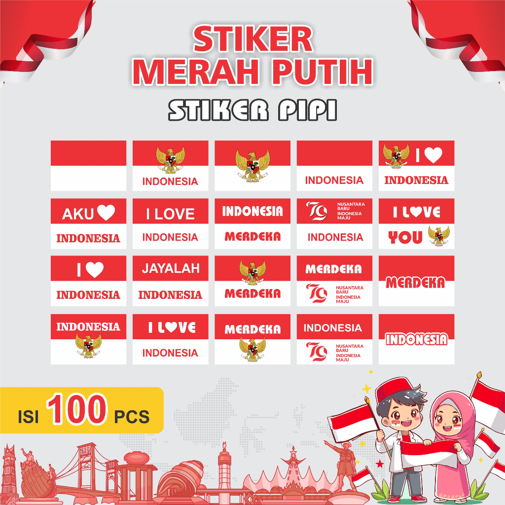 

Sticker/Stiker Bendera Tempelan Pipi / Bendera Merah Putih isi 100pcs TERMURAHHH