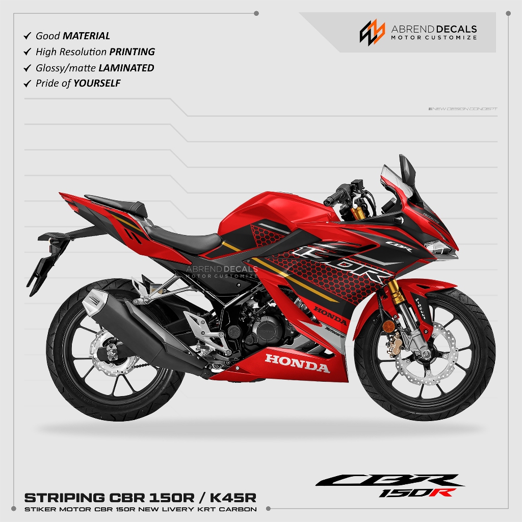 STRIPING CBR 150R NEW K45R GRAFIS CARBON KRT / STIKER CBR 150 R 2021 - 2023 / STRIPE CBR 150R K45 R