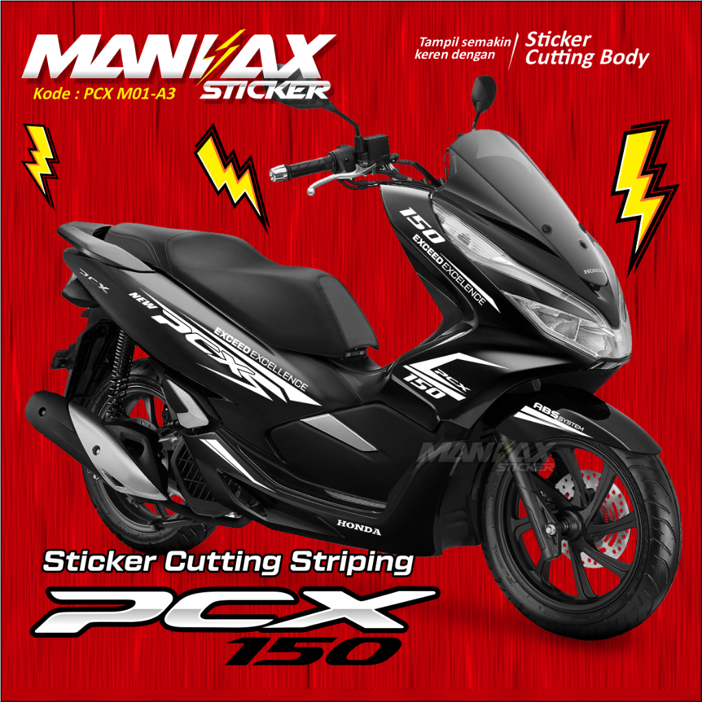 Sticker PCX Striping PCX Sticker Cutting PCX Putih ( Motor Hitam )
