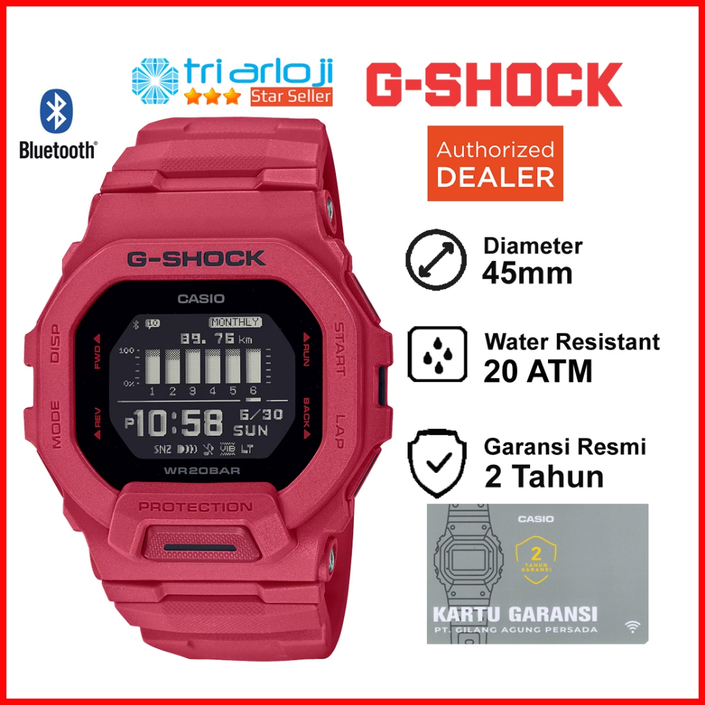 Casio G-SHOCK GBD-200RD-4DR Jam Tangan Pria GSHOCK GBD200RD GBD-200RD-4 GBD-200RD Bluetooth G-SQUAD