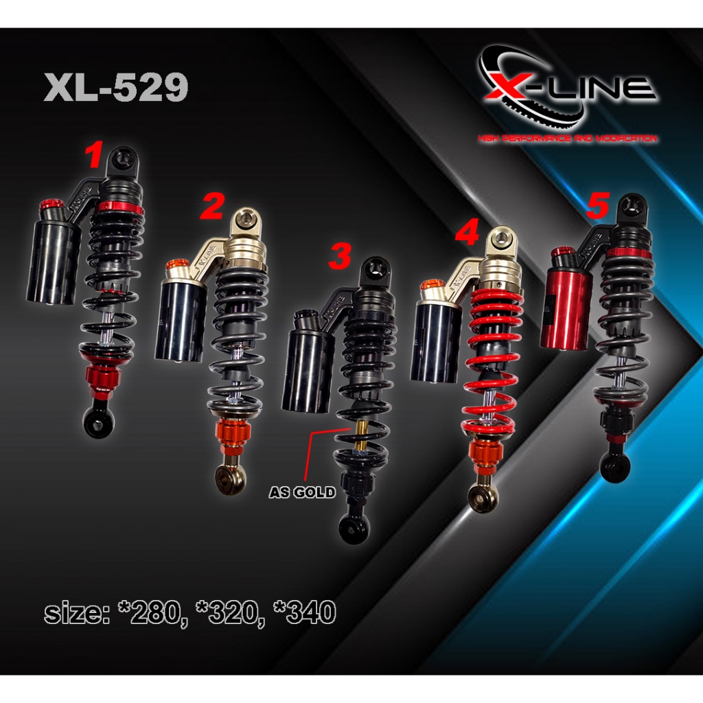 X-Line Xline Shock Belakang Tipe 529 Ukuran 320MM Dual Shock Extreme Motor Bebek Motor Matic RX King