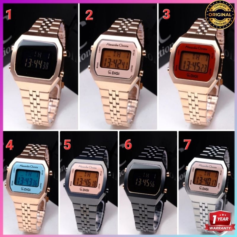 ORIGINAL GARANSI RESMI 1 TAHUN JAM TANGAN WANITA ALEXANDRE CHRISTIE DIGITAL RANTAI STAINLESS STEEL A