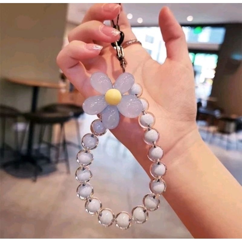 Gantungan Hp Korean Strap Tali Ponsel Chain Manik Bunga