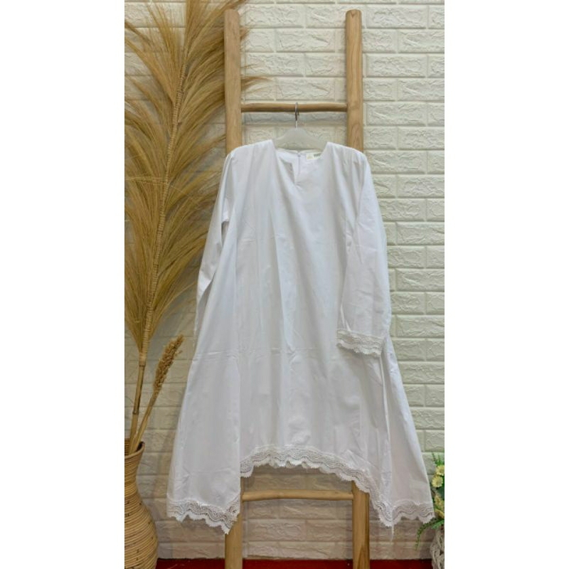 Atasan Haji Elcatera/ Atasan Wanita Putih/Tunik Haji/Blouse Katun Putih
