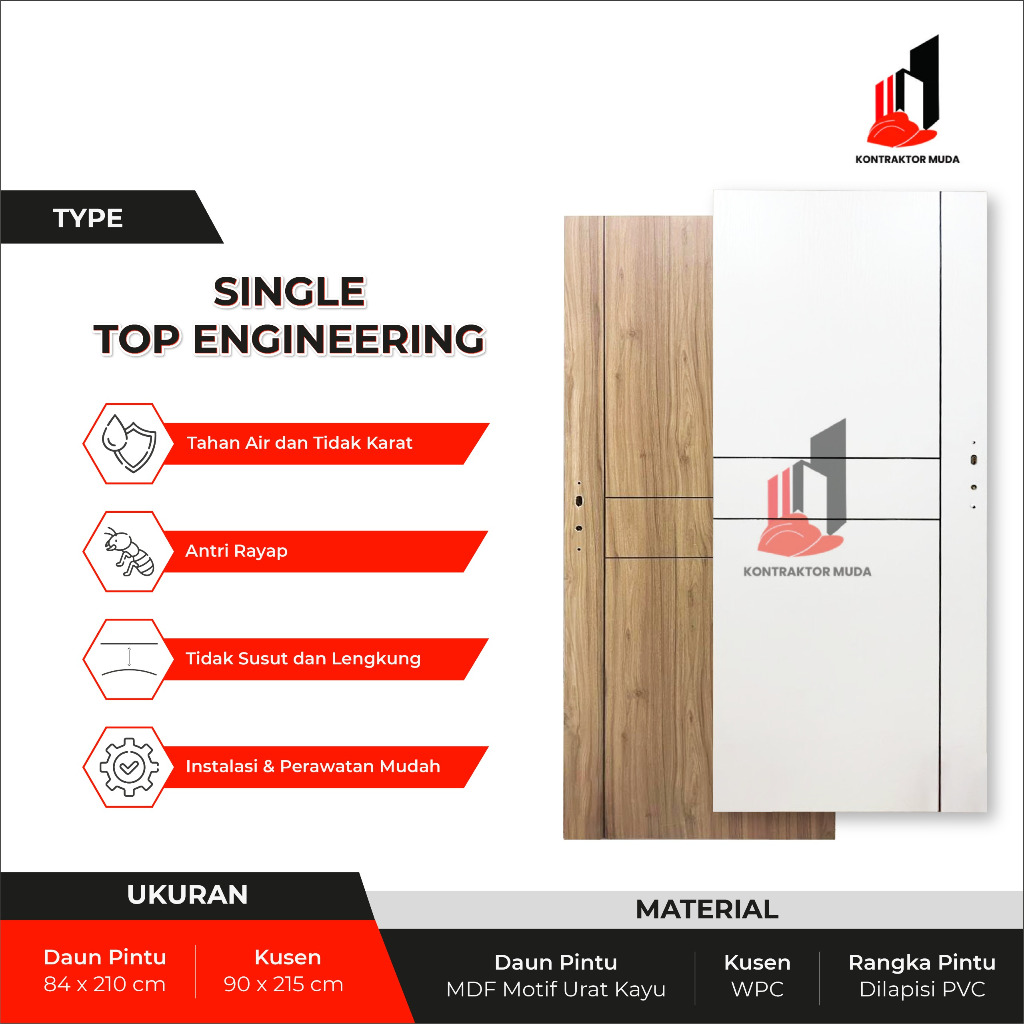 TB KONTRAKTOR MUDA - (TOP ENGINERING) Pintu WPC Single satu set Lengkap Berkualitas / Pintu Utama / 