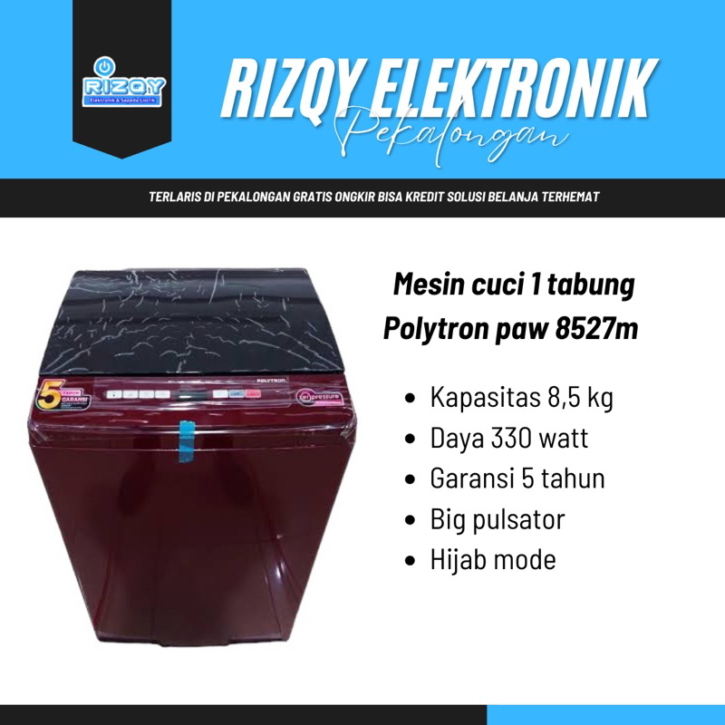 Mesin cuci 1 tabung 8 kg Polytron paw 8527 m