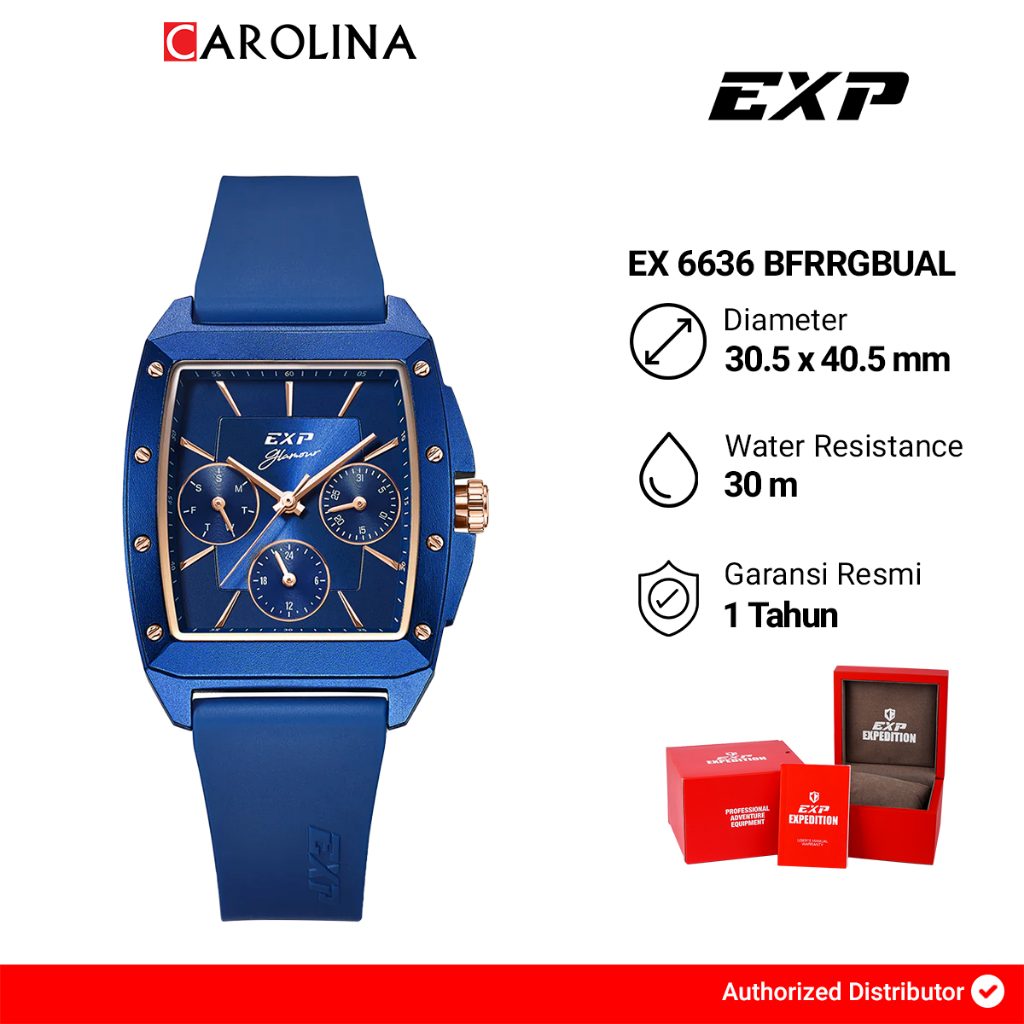 Jam Tangan Wanita Expedition Exp Chronograph EX 6636 BFRRGBUAL Blue Dial Blue Rubber Strap