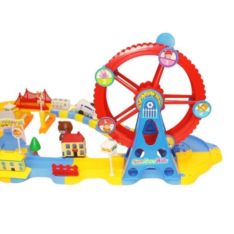 Mainan Rel Kereta Thomas Jembatan Bongkar Pasang Bianglala Lampu Musik Track Park Bianglala