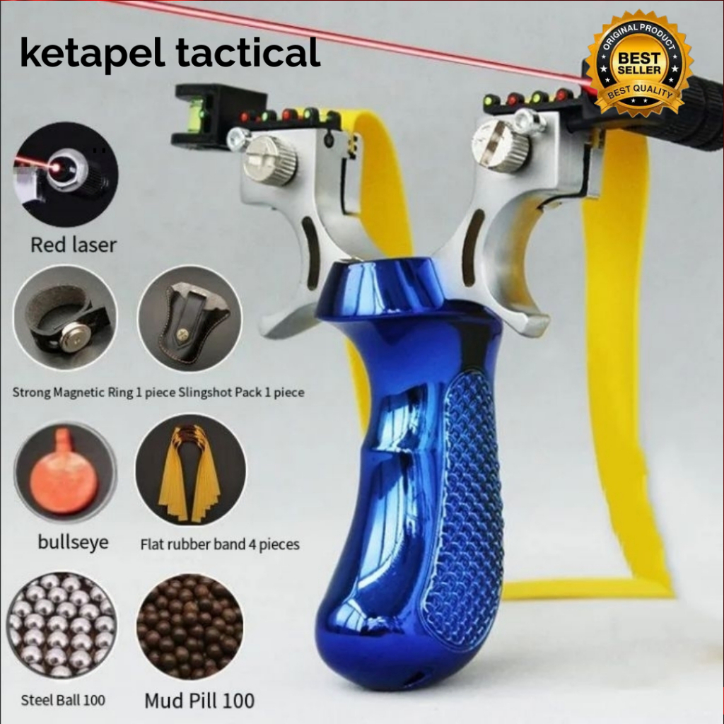 Ketapel Tactical Slingshot with Laser PREMIUM Sight & Rubber Band - SSGX - Gray Ketapel Tactical Sli