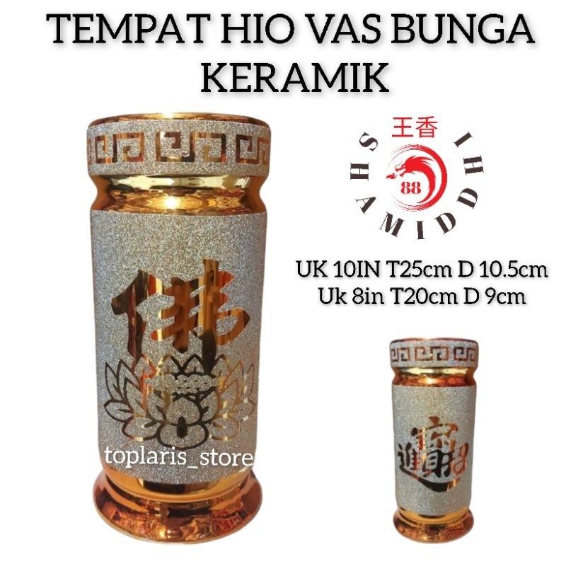 Vas Bunga Tempat Hio Keramik Emas