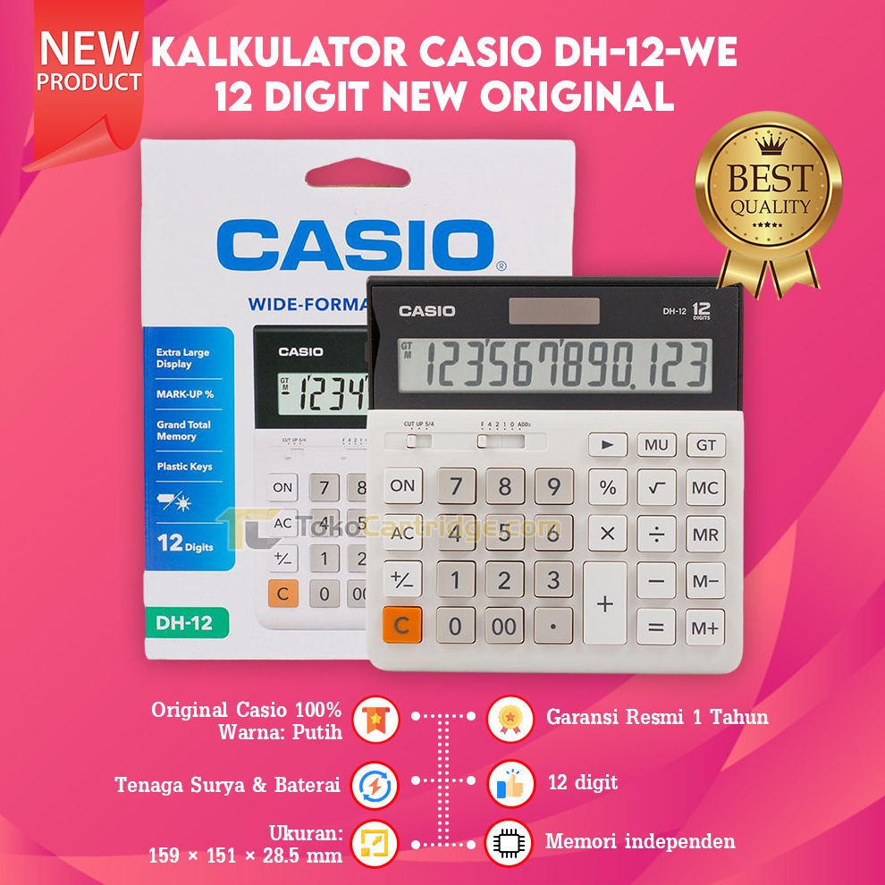 

KODE C69Q Calculator Casio DH12 BK White 12 Digits Kalkulator Dekstop Original