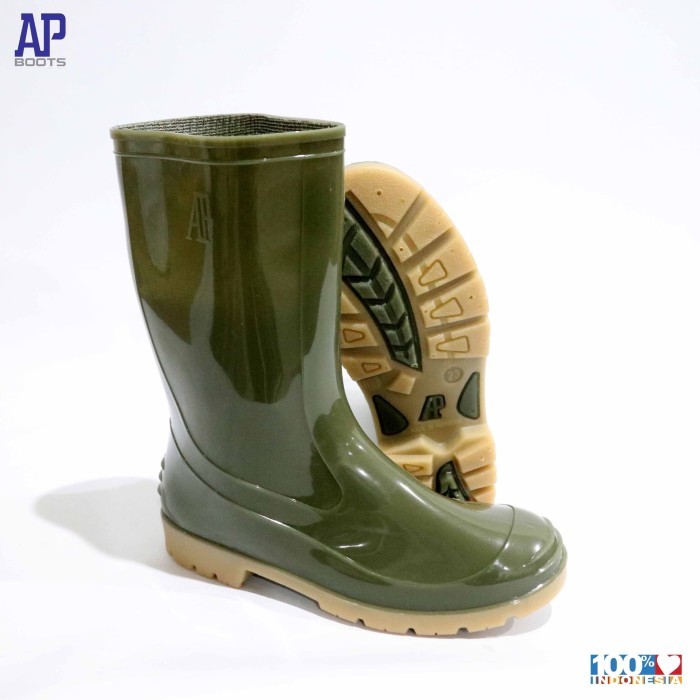 Sepatu Boots Pendek AP 2001 AP Boots Hijau Karet Lokal Anti Slip Perkebunan Pertanian