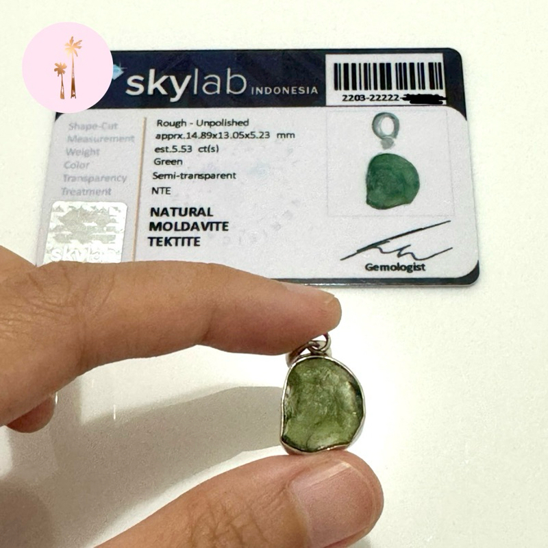 Batu Meteor Moldavite Pendant Liontin Kalung Silver Perak S925 Memo Sertifikat Skylab