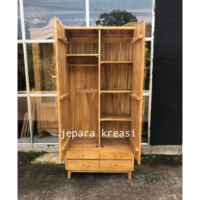 lemari pakaian 2 pintu minimalis kayu jati, lemari pakaian 2 pintu kayu jati minimalis