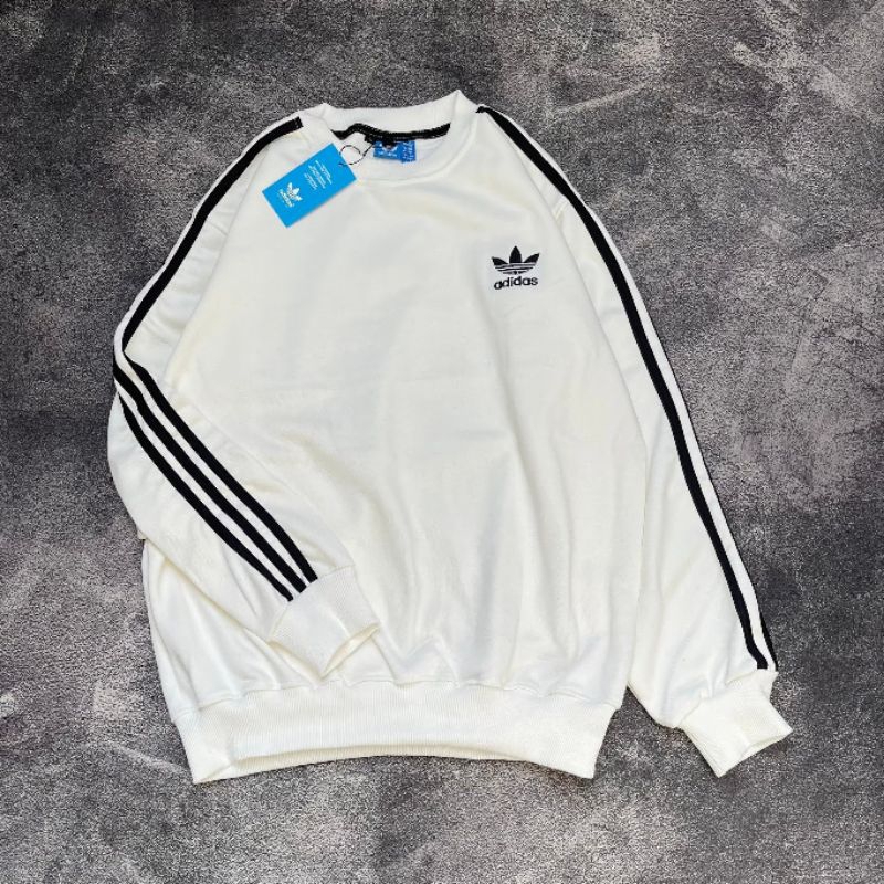 crewneck adidas putih list hitam