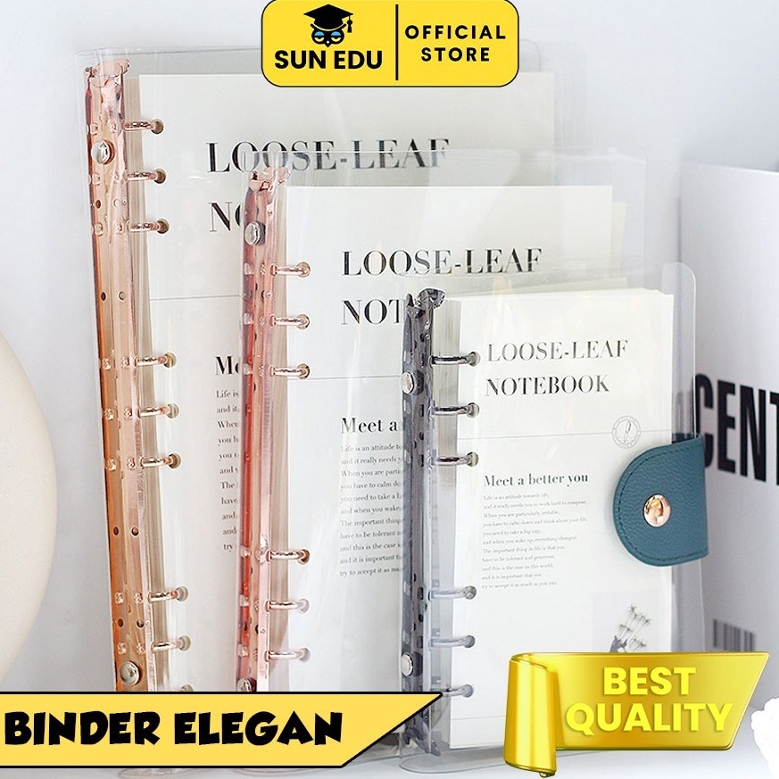 

KODE H93F Elegant Binder A5 Transparan Binder with Clip Note Book Loose Leaf Rose Gold Binder