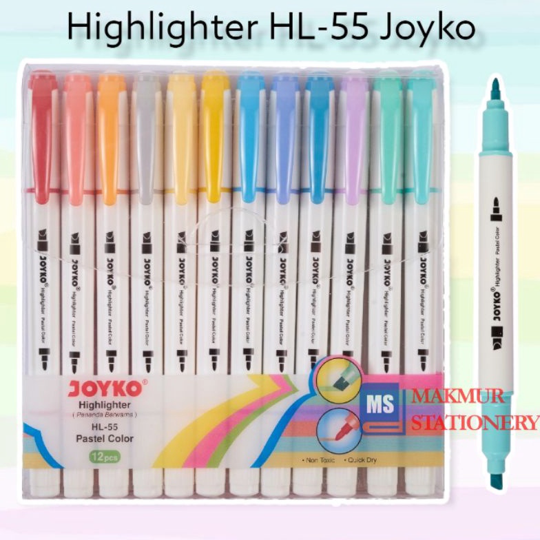 

KODE Y25W HighlighterPenanda Joyko Pastel 12 Warna 1 Set HL55